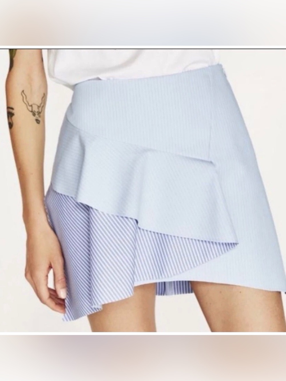 Zara Light Blue Asymmetrical Ruffle Mini Skirt